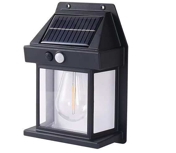 Solar Wall Lights Outdoor, Wireless Dusk to Dawn Porch Lights Fixture, Solar Wall Lantern with 3 Modes & Motion Sensor, Waterproof Exterior Lighting with Clear Panel for Entryway Front Door