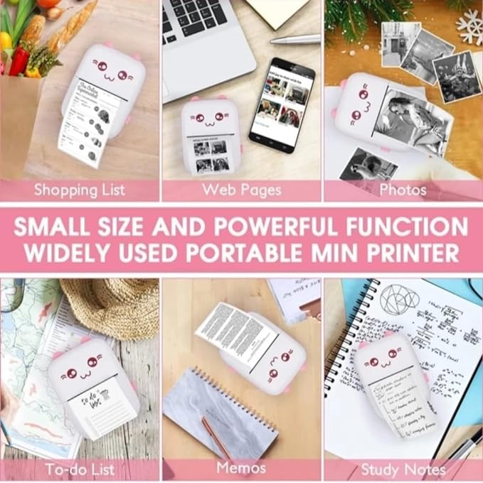 Mini Pocket Printer, Portable Thermal Printer Inkless Bluetooth Pocket Printer for Prints Picture List Memo Receipt Tags Barcode Labels Compatible with iOS, Android (Multi)