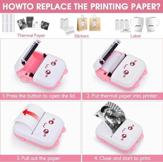 Mini Pocket Printer, Portable Thermal Printer Inkless Bluetooth Pocket Printer for Prints Picture List Memo Receipt Tags Barcode Labels Compatible with iOS, Android (Multi)