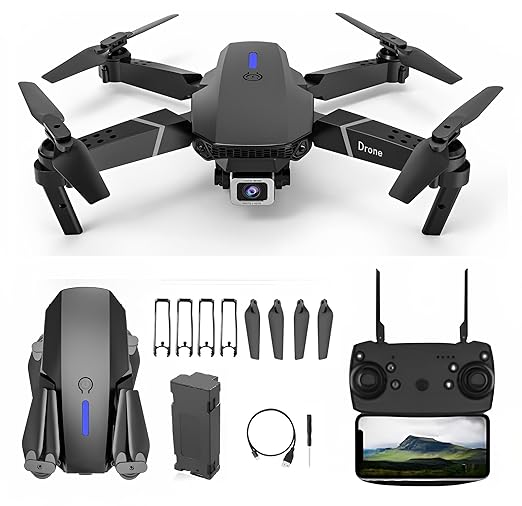 Foldable Remote Control Drone with Camera HD Wide Angle Lens Optical Flow Positioning with 1800Mah Battery WiFi FPV 4-Axis Camera with Dual Flash Lights (MultiColor)