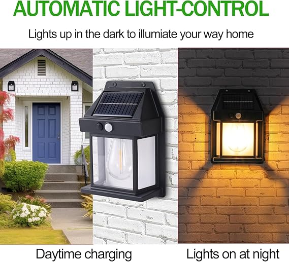 Solar Wall Lights Outdoor, Wireless Dusk to Dawn Porch Lights Fixture, Solar Wall Lantern with 3 Modes & Motion Sensor, Waterproof Exterior Lighting with Clear Panel for Entryway Front Door