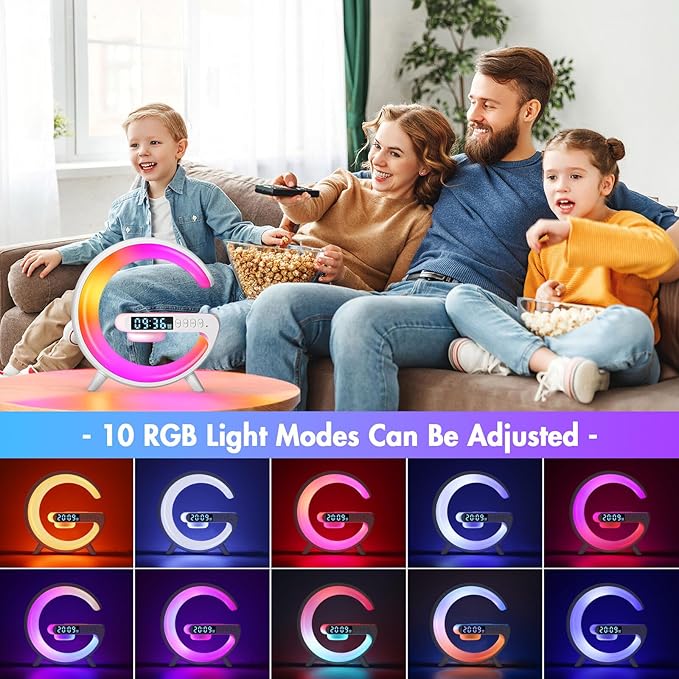 Mini Wireless Charger Atmosphere Lamp, 2023 New Bluetooth Speaker LED Table Lamp, 10 Lights Mode Dimmable Night Light Touch Lamp Alarm Clock with Music for Christmas Birthday Valentines Day Gifts