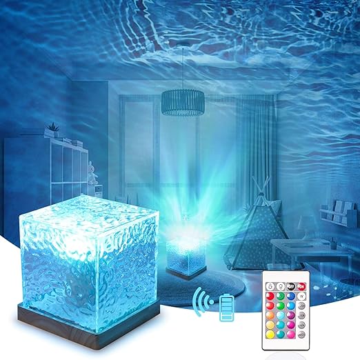 Ocean Wave Water Lamp – 3D Water Wave Effect LED Night Lamp for Bedroom, Decorative Lights for Room Décor, Cute USB Powered Lights, Romantic Crystal Lamp