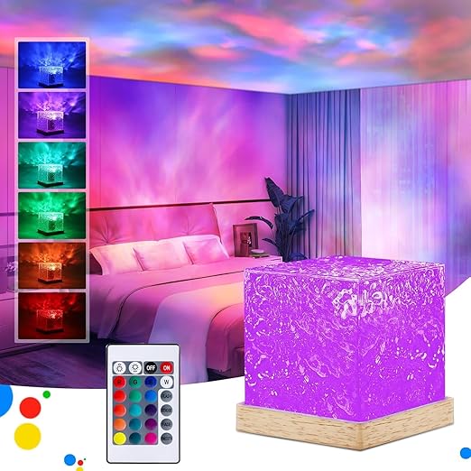 Ocean Wave Water Lamp – 3D Water Wave Effect LED Night Lamp for Bedroom, Decorative Lights for Room Décor, Cute USB Powered Lights, Romantic Crystal Lamp