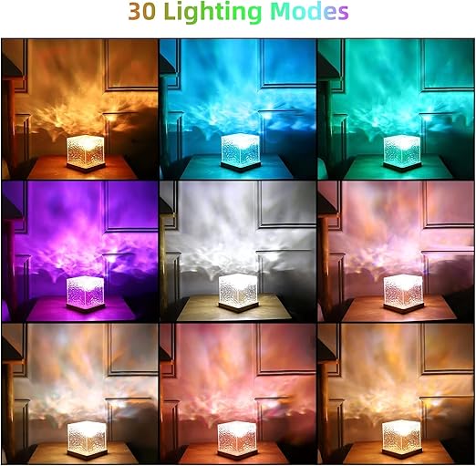 Ocean Wave Water Lamp – 3D Water Wave Effect LED Night Lamp for Bedroom, Decorative Lights for Room Décor, Cute USB Powered Lights, Romantic Crystal Lamp