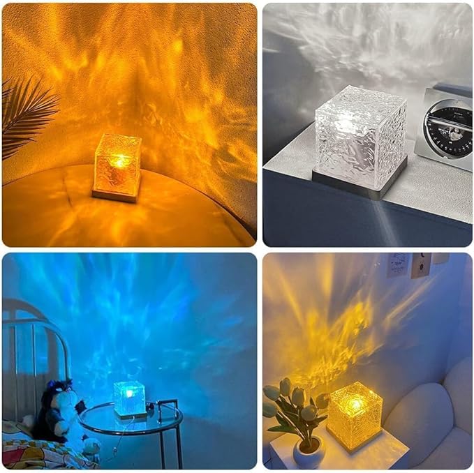 Ocean Wave Water Lamp – 3D Water Wave Effect LED Night Lamp for Bedroom, Decorative Lights for Room Décor, Cute USB Powered Lights, Romantic Crystal Lamp