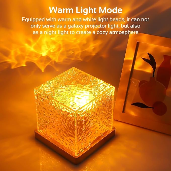 Ocean Wave Water Lamp – 3D Water Wave Effect LED Night Lamp for Bedroom, Decorative Lights for Room Décor, Cute USB Powered Lights, Romantic Crystal Lamp