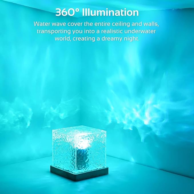 Ocean Wave Water Lamp – 3D Water Wave Effect LED Night Lamp for Bedroom, Decorative Lights for Room Décor, Cute USB Powered Lights, Romantic Crystal Lamp